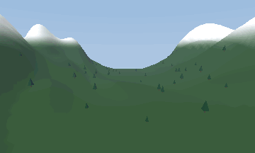 Native 3D Alpine Valley effect with mountain peaks and trees