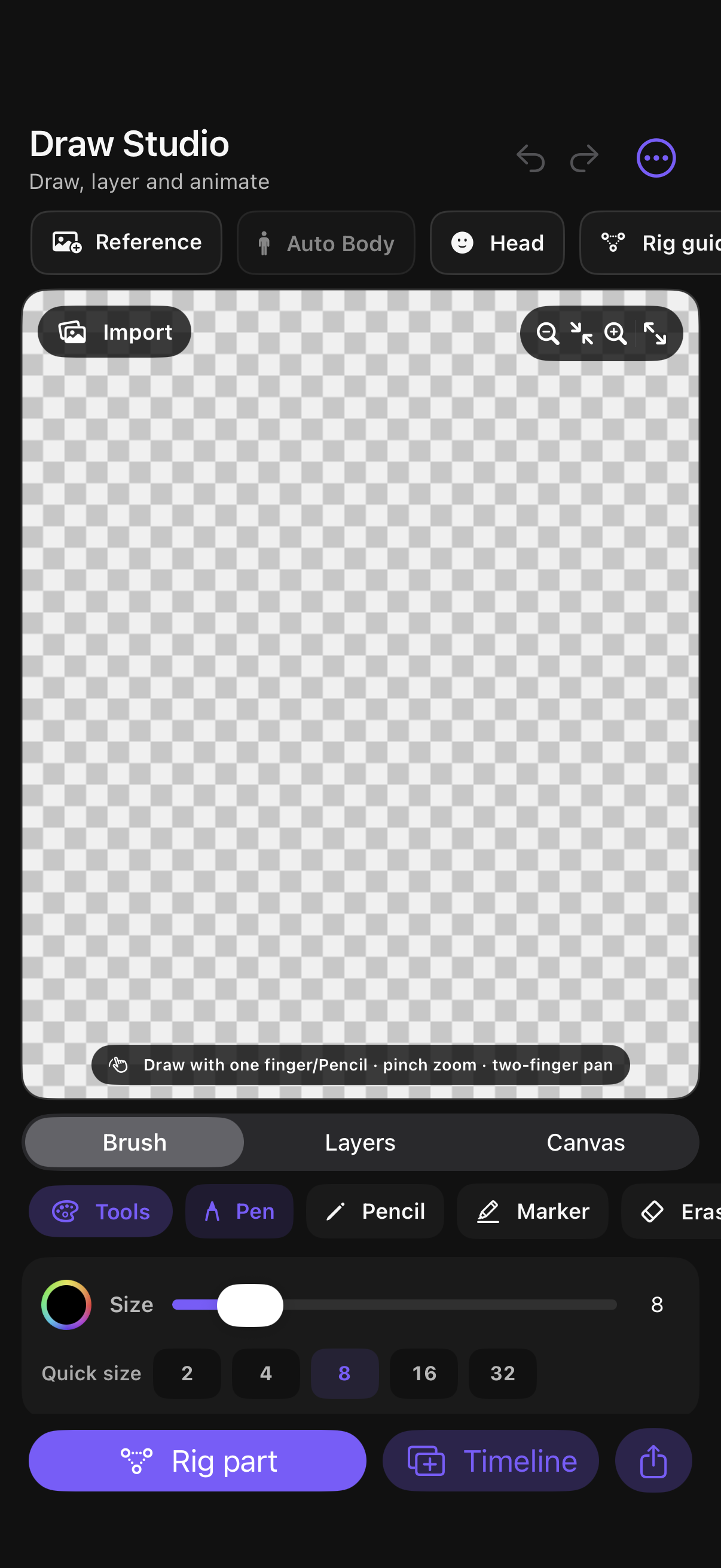 Soul Studio drawing canvas, brush and layer tools