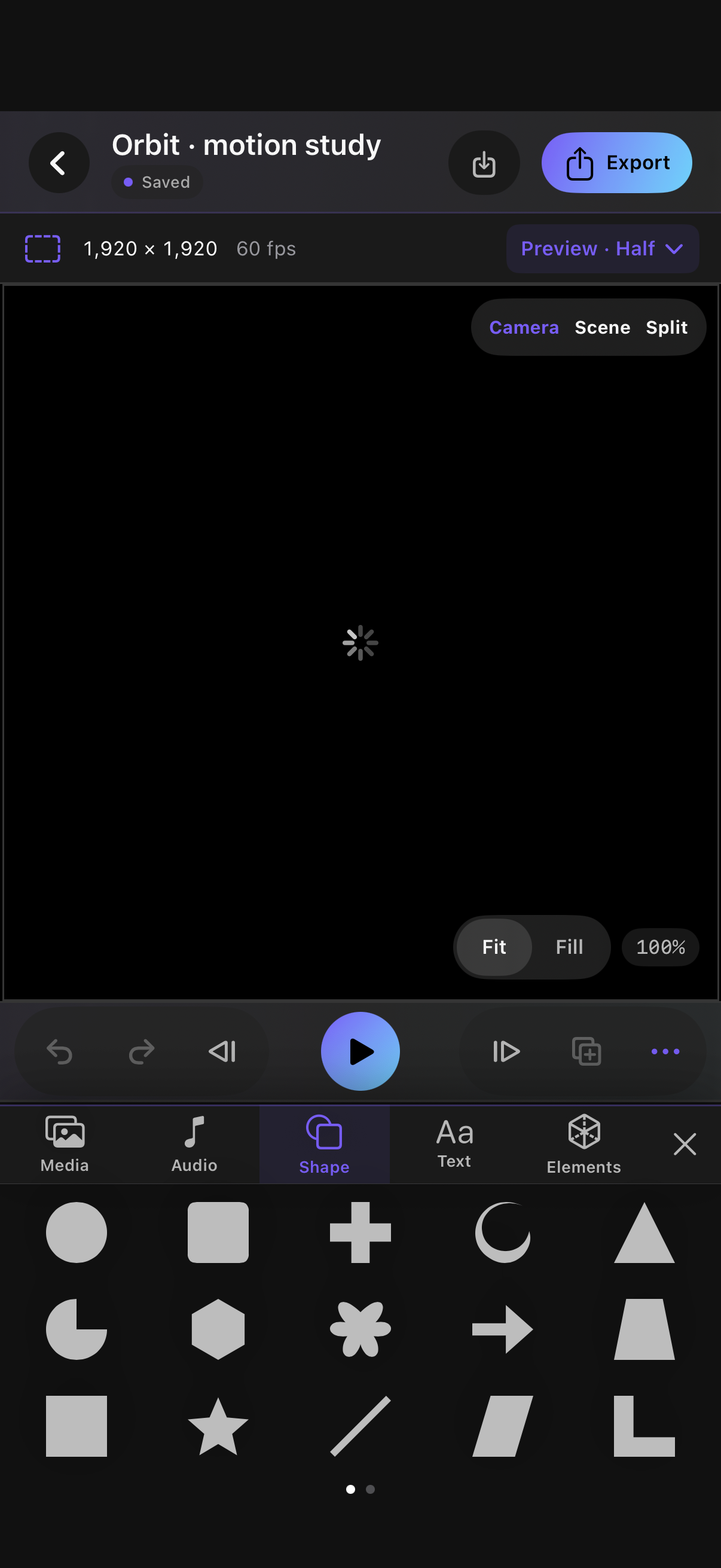 Soul Studio editor with its compact Shapes panel