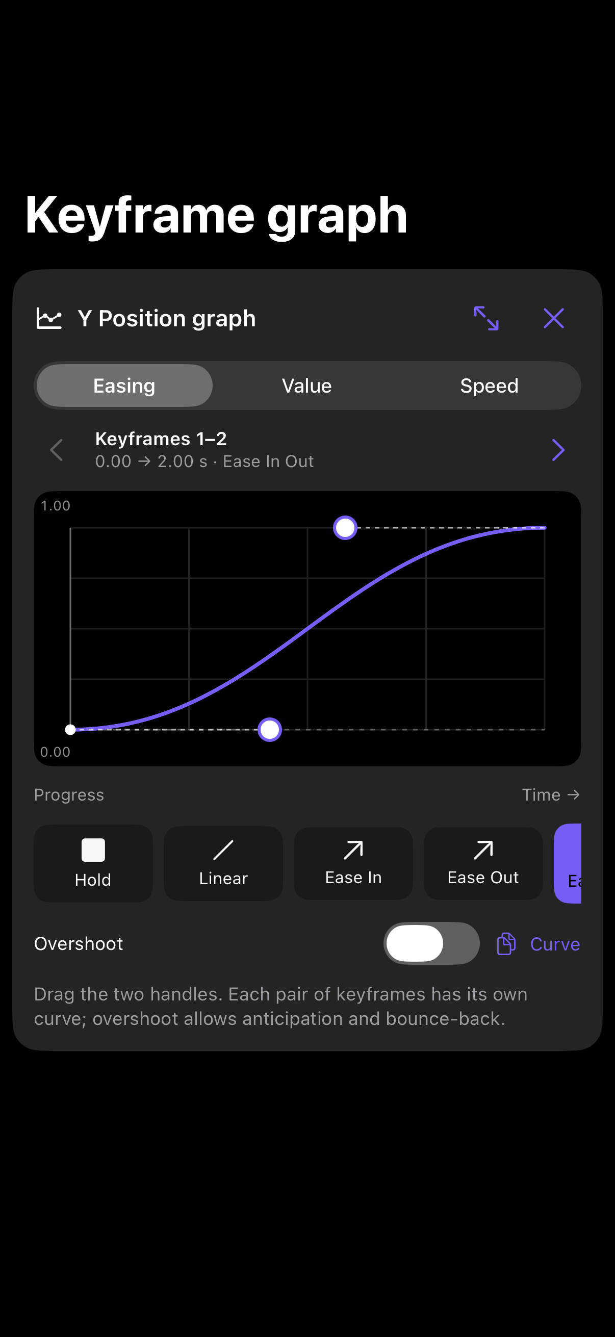 Soul Studio keyframe graph and curve controls on iPhone