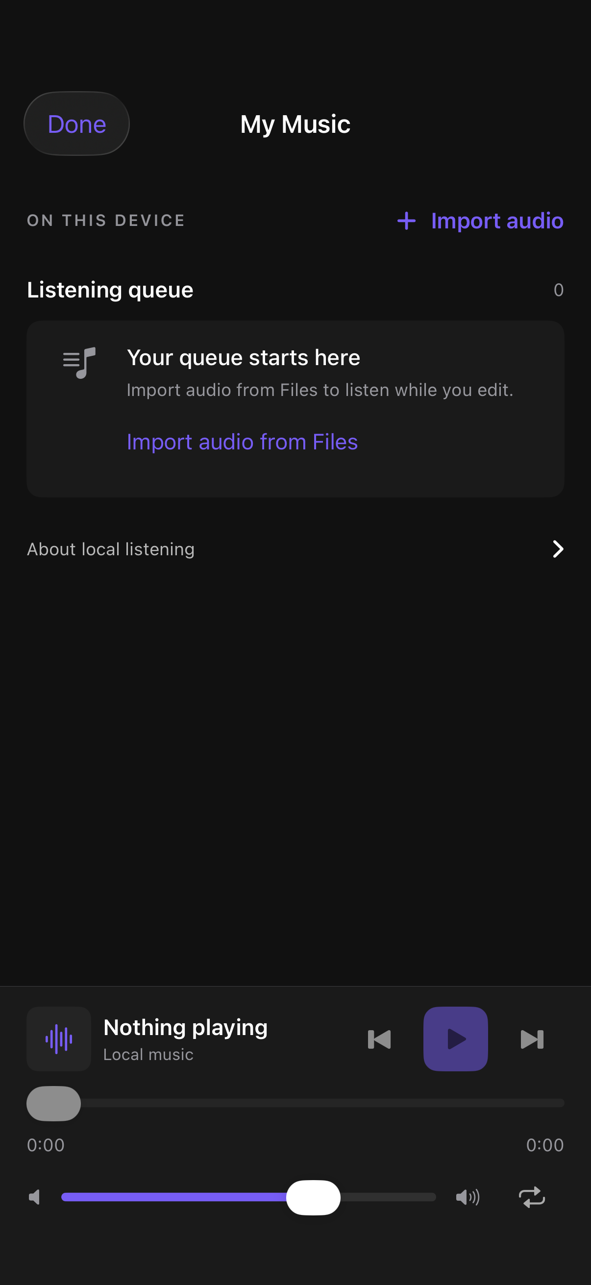 Soul Studio local music queue and playback controls