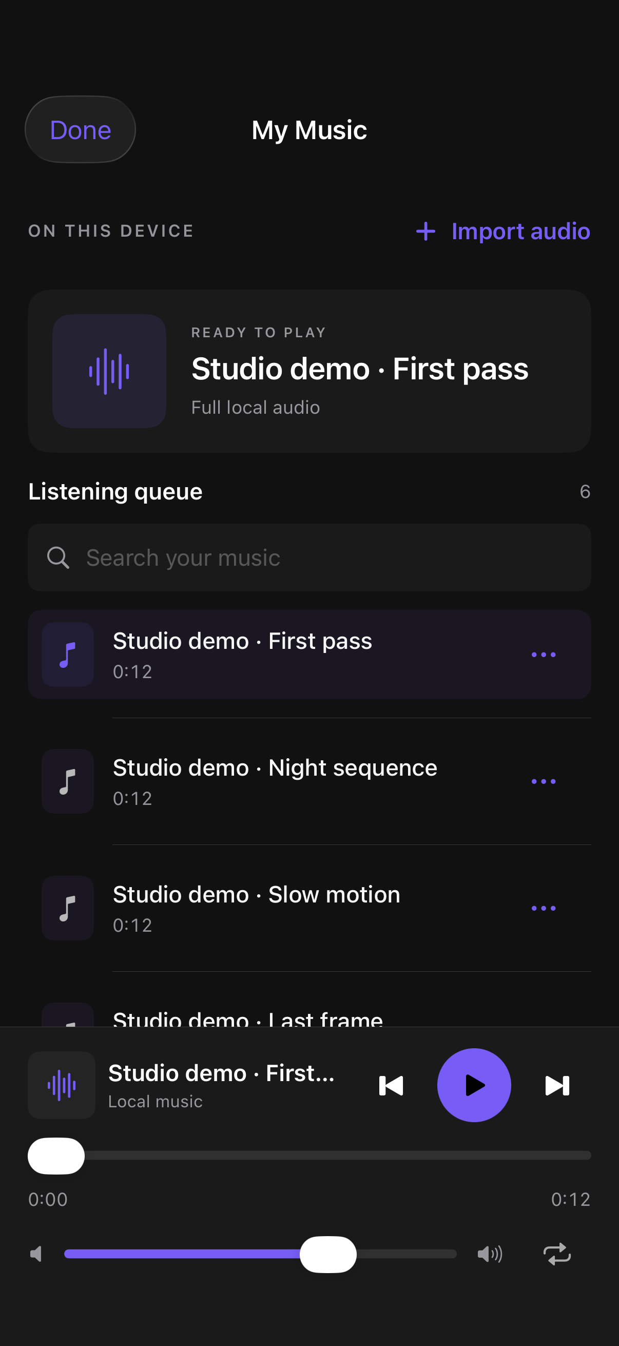 Compact My Music player and local queue